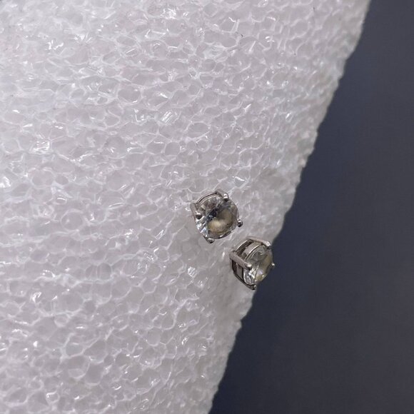 FAS 925 Sterling Silver Glass Round Stud Earrings Hoop Closure - Picture 3 of 9